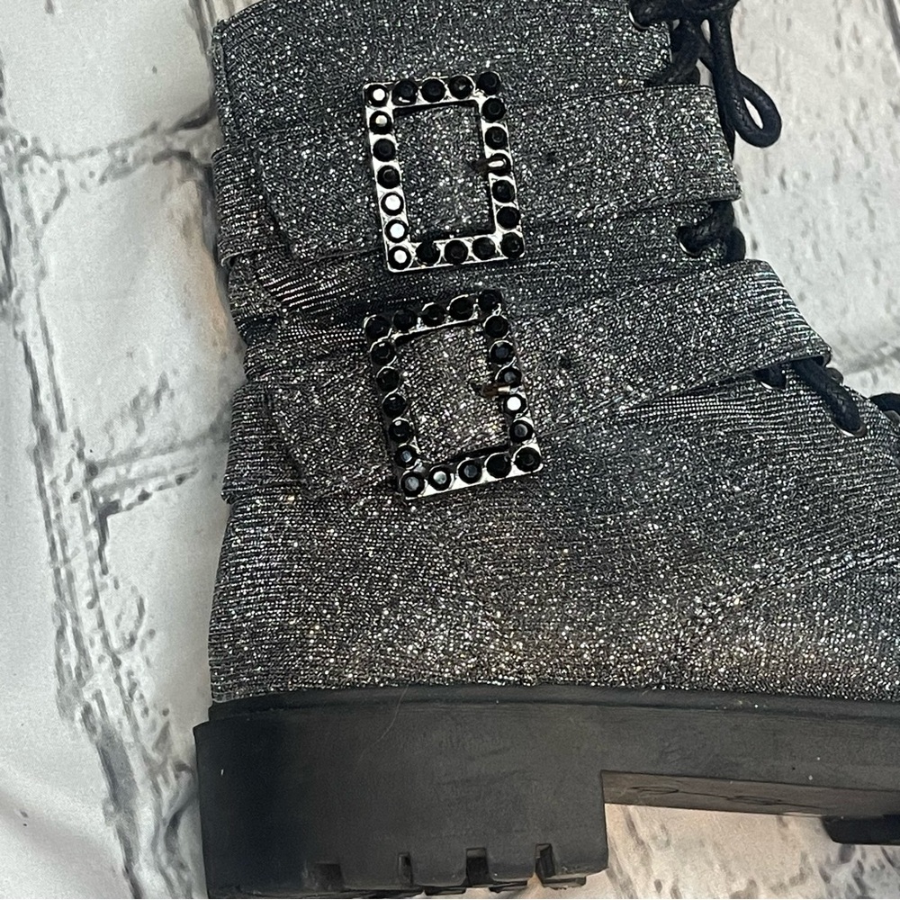 Jessica Simpson KERINA Pewter Glitter Combat Boots - Picture 2 of 9